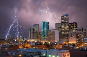 Denver skyline with bad weather